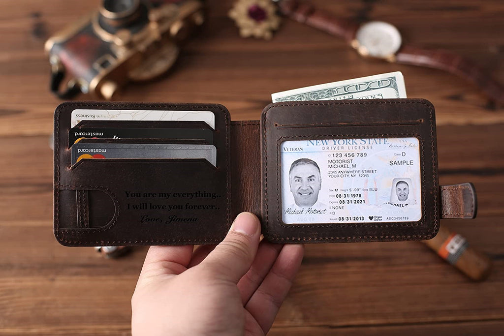 Personalized Leather Money Clip, Card Holder, RFID Blocking Money Clip Wallet
