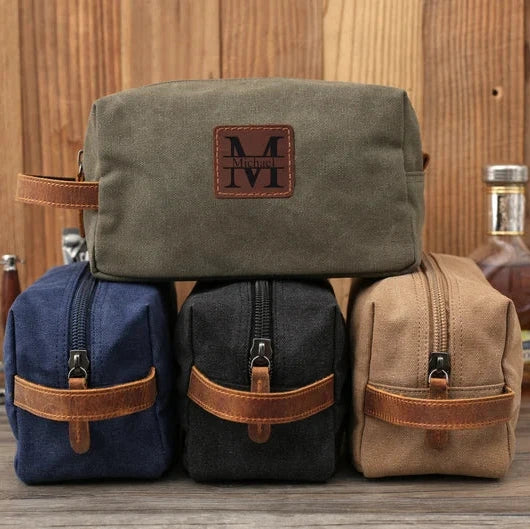 Personalized Mens Canvas Toiletry Bag, Dopp Kit For Dad