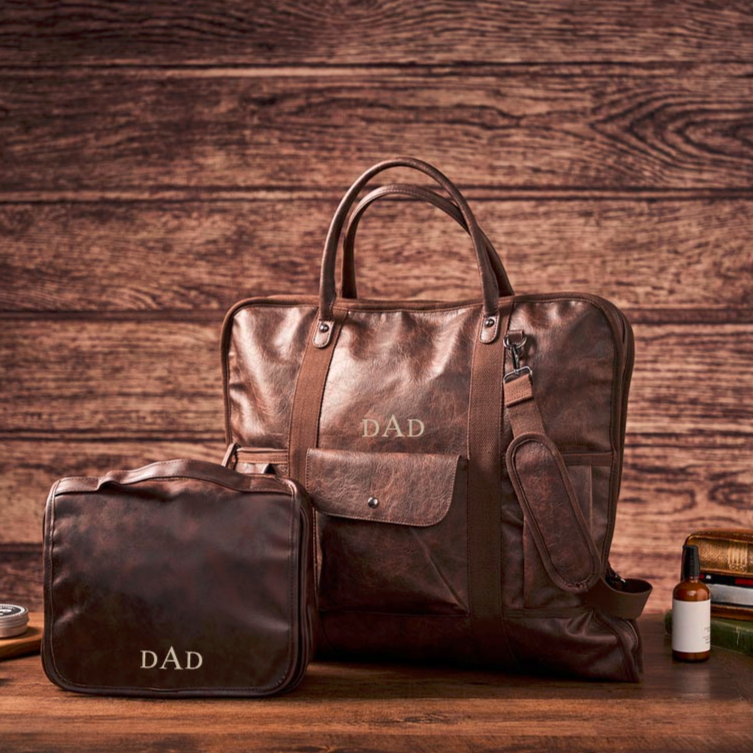 Personalized Groomsmen Gift Set, Carry On Garment Bag with Leather Toiletry Bag