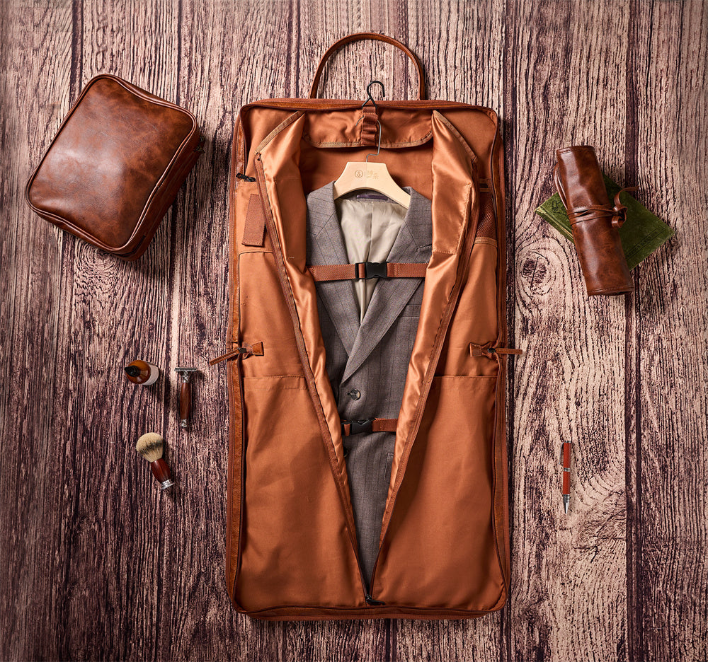 Personalized Groomsmen Gift Set, Carry On Garment Bag with Leather Toiletry Bag