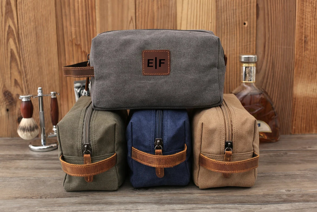 Personalized Mens Canvas Toiletry Bag, Dopp Kit For Dad