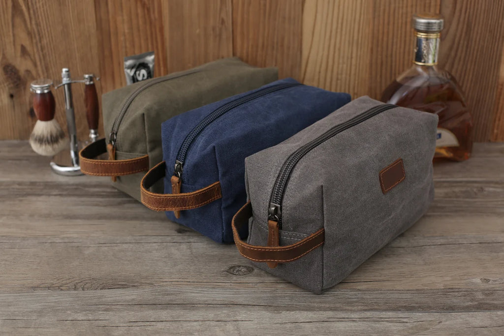 Personalized Mens Canvas Toiletry Bag, Dopp Kit For Dad