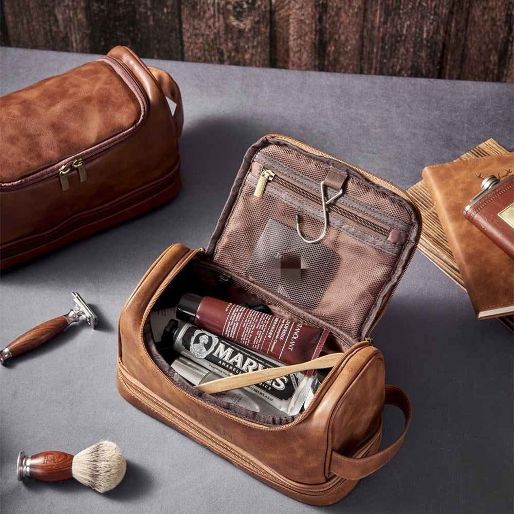 leather hanging men's toiletry bag travel dopp kit Personalized Hanging Toiletry Bag Engraved Dopp Kit Bag Brown / No
