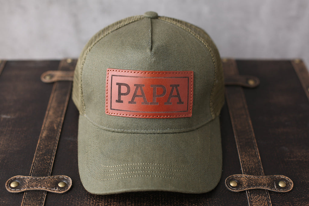 Personalized Leather Patch Trucker Hat, Dad Hat, Golf Hat