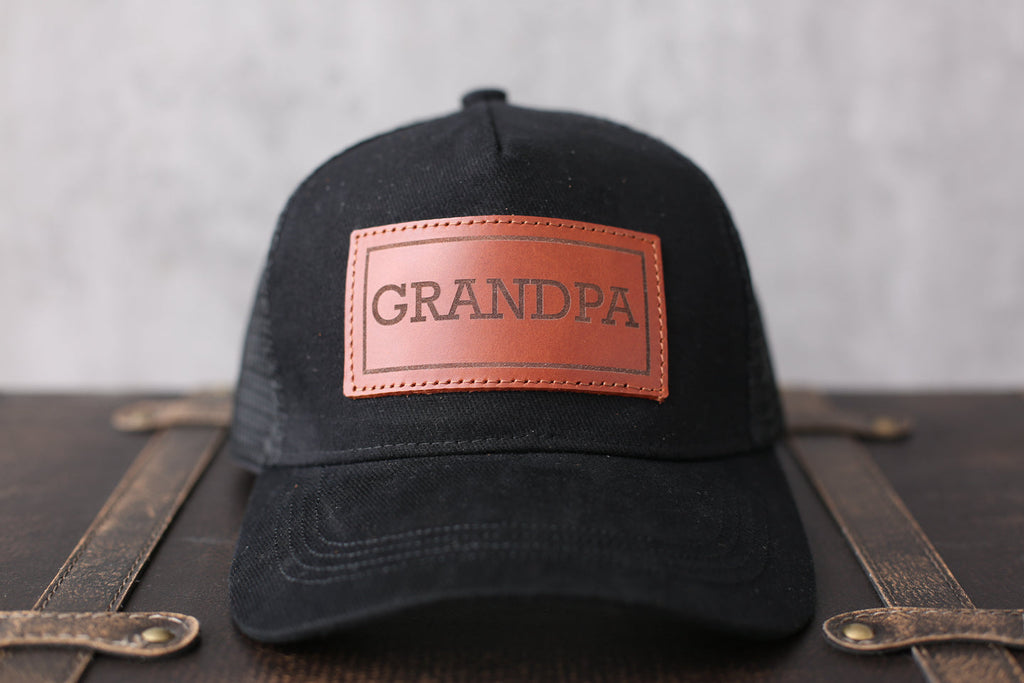 Personalized Leather Patch Trucker Hat, Dad Hat, Golf Hat