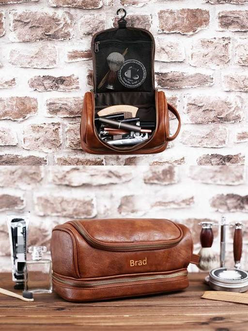 Hanging Leather Toiletry Bag Travel Makeup Cosmetic Bag
