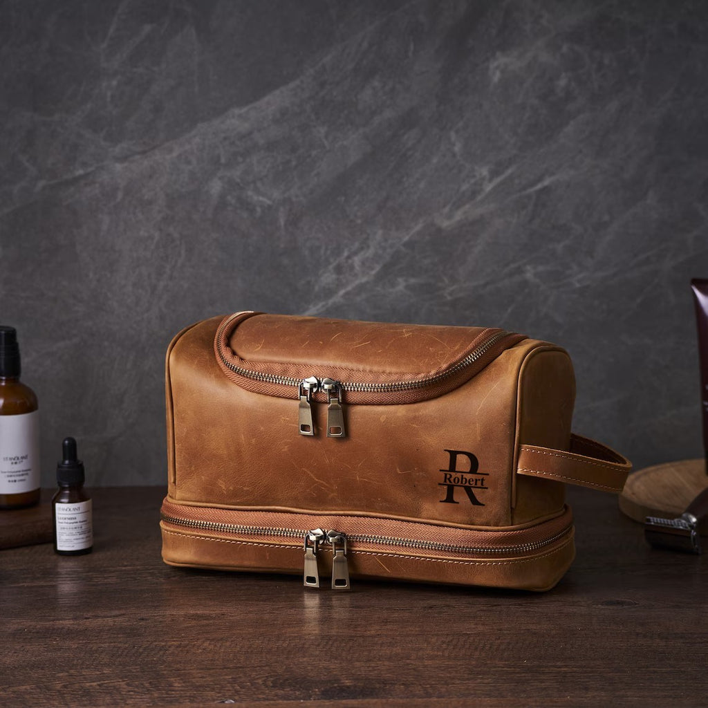 Personalized Hanging Leather Toiletry Bag Leather Dopp Kit Bag