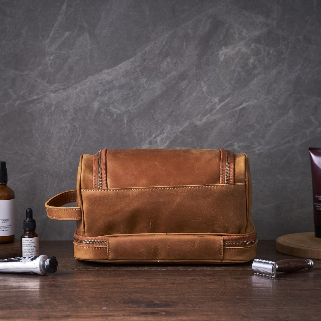 Personalized Hanging Leather Toiletry Bag Leather Dopp Kit Bag