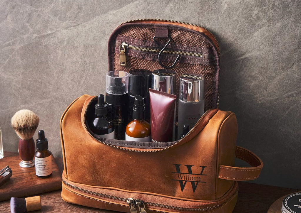 Personalized Hanging Leather Toiletry Bag Leather Dopp Kit Bag