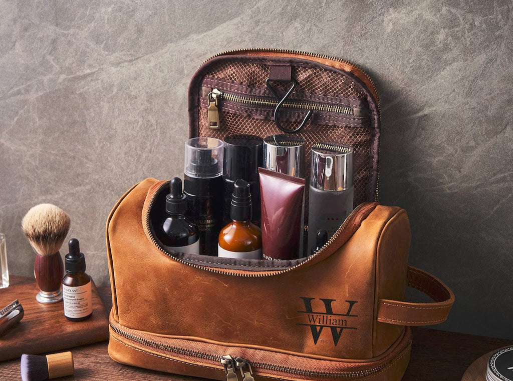 Personalized Groomsmen Gifts Hanging Leather Toiletry Bag