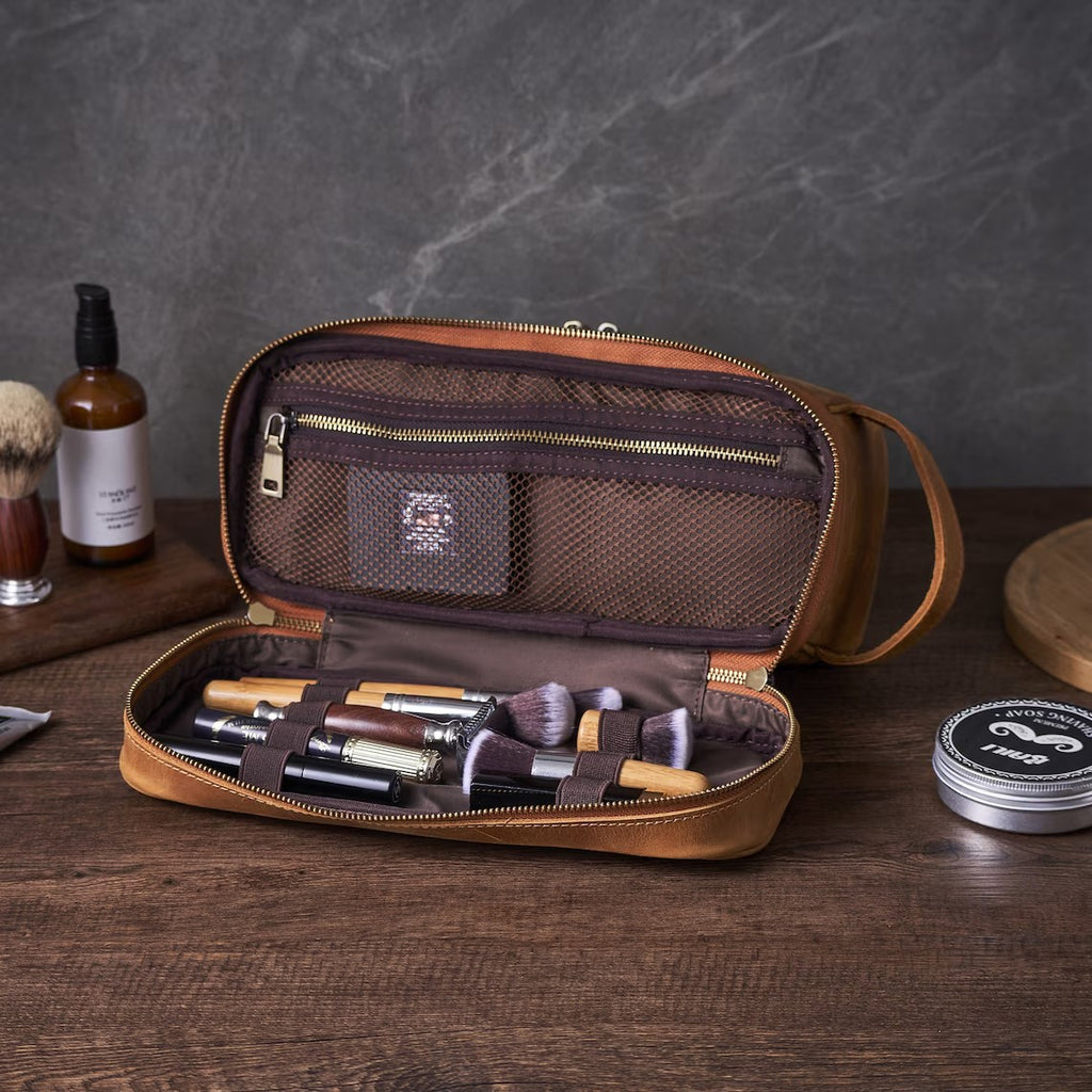 Personalized Hanging Leather Toiletry Bag Leather Dopp Kit Bag