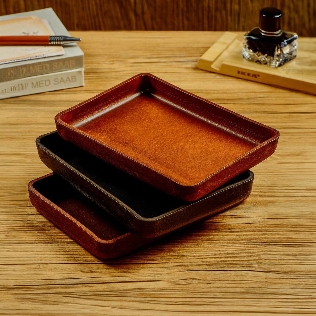 Personalized Leather Tray, Full Grain Leather Valet Catchall Tray