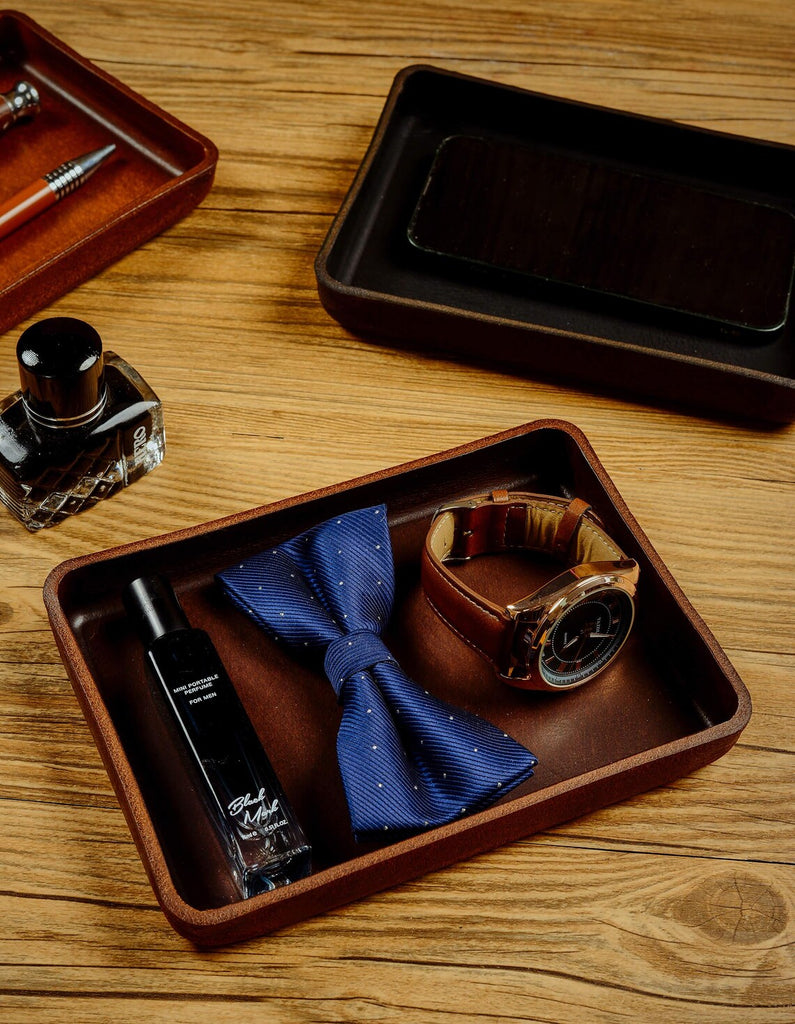 Personalized Leather Tray, Full Grain Leather Valet Catchall Tray