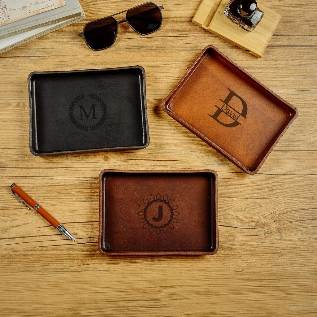 Personalized Leather Tray, Full Grain Leather Valet Catchall Tray