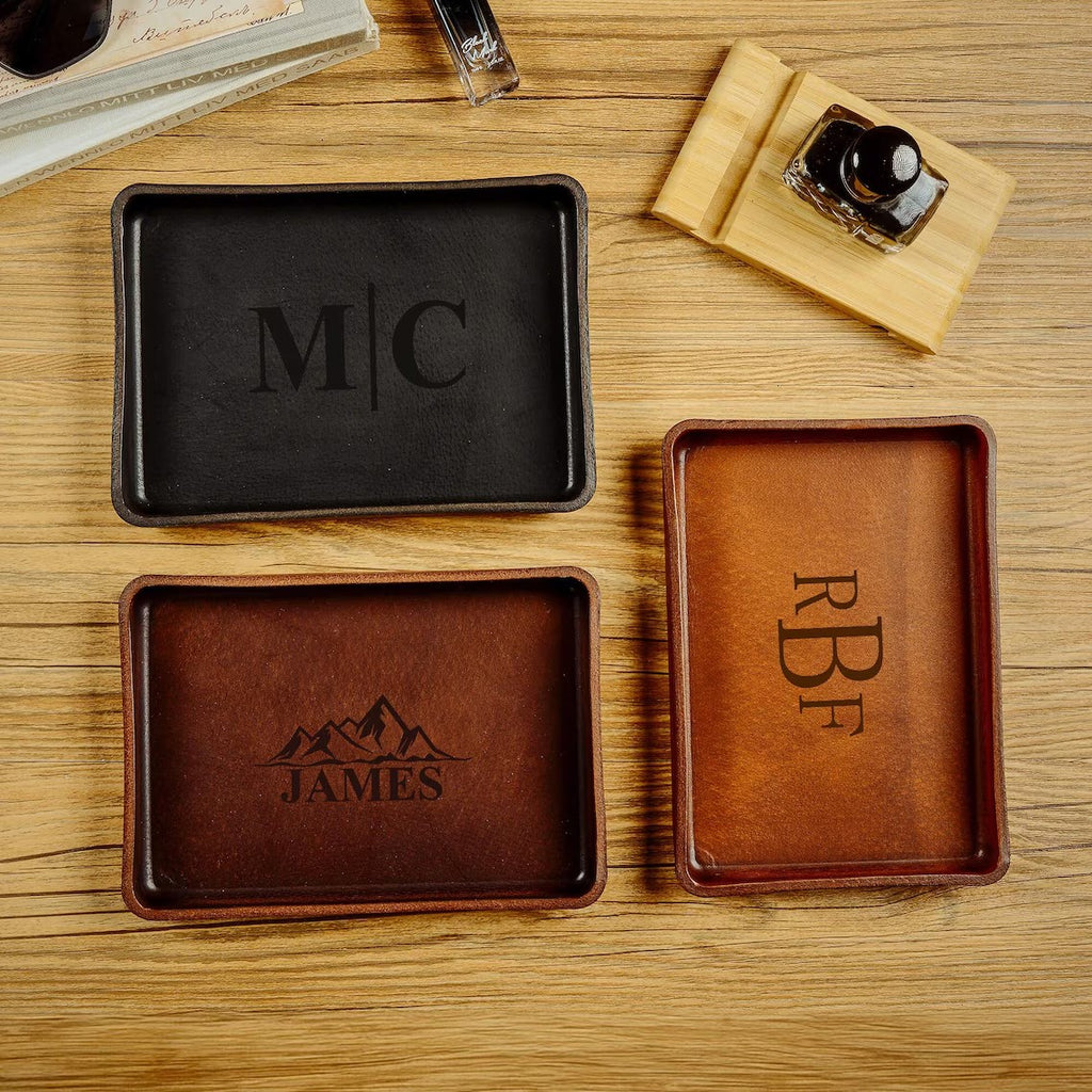 Personalized Leather Tray, Full Grain Leather Valet Catchall Tray
