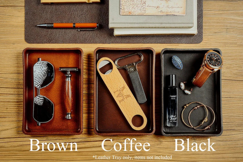 Personalized Leather Tray, Full Grain Leather Valet Catchall Tray