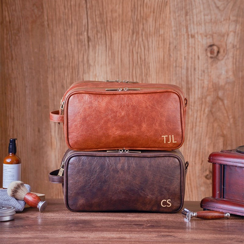 buy mens travel toiletrie bag Groomsmen Gift Toiletry Bag for Men, Travel Shaving Dopp Kit Bag Brown / No