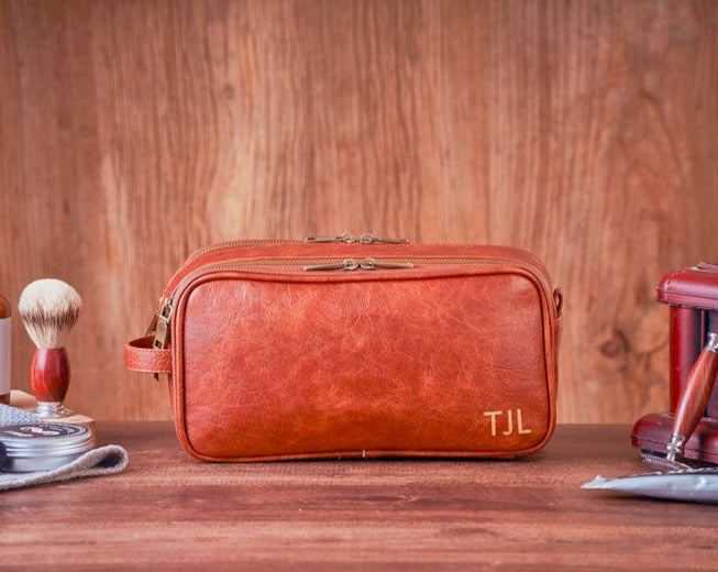 Water-resistant Bathroom Toiletries Organizer PU Leather Cosmetic Bags Toiletry Bag, Men Dopp Kit Brown / Yes Water-resistant Bathroom Toiletries Organizer PU Leather Cosmetic Bags Toiletry Bag, Men Dopp Kit Brown / Yes