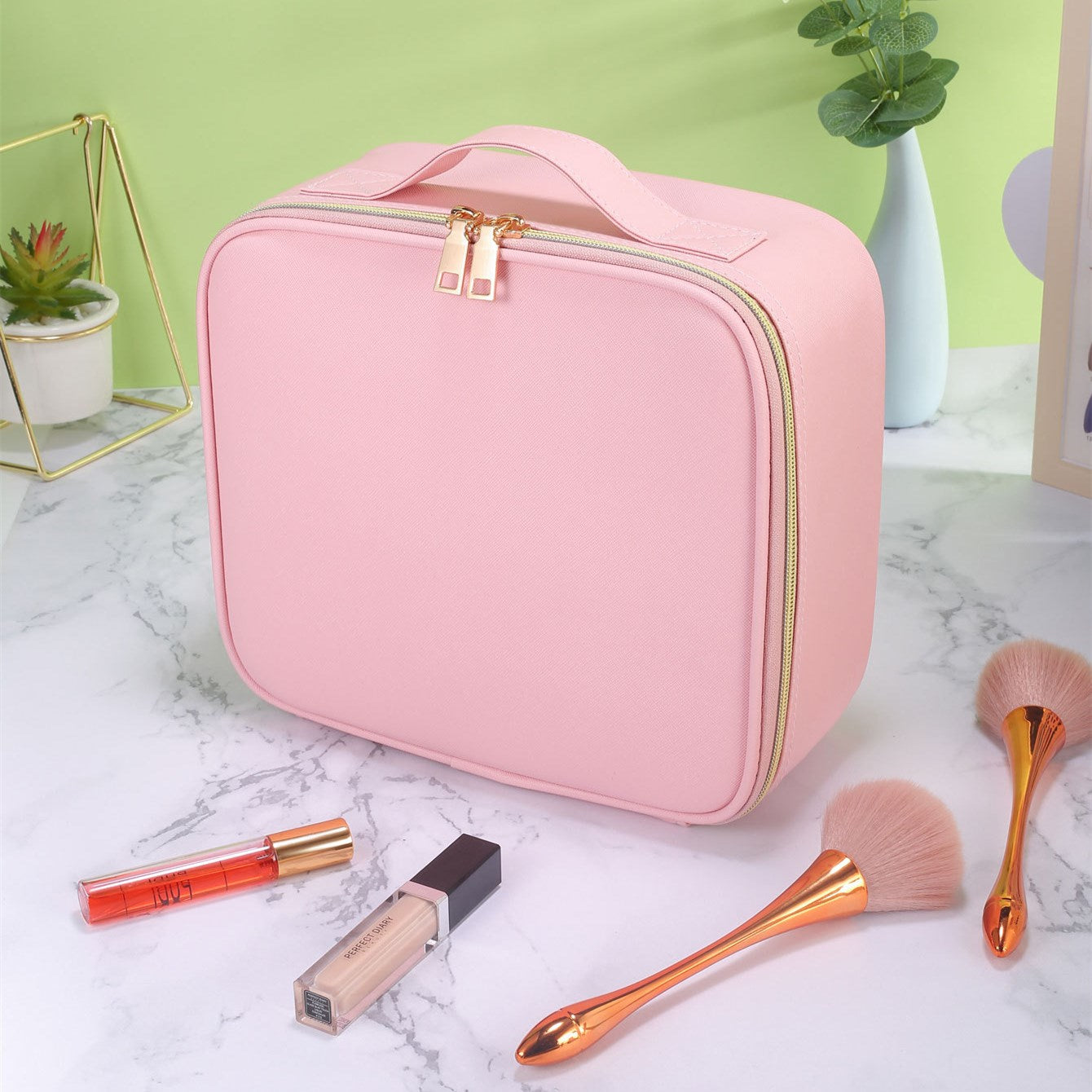 habe travel makeup bag with mirror organize Waterproof Makeup Bag with LED Mirror, Travel Cosmetic Organizer Bag – JJLeatherHouse
