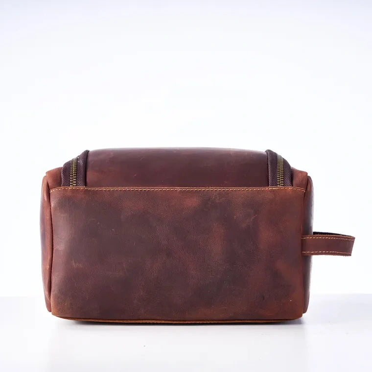 Full Grain Leather Hanging Toiletry Bag for Men Dopp Kit Shaving Bag