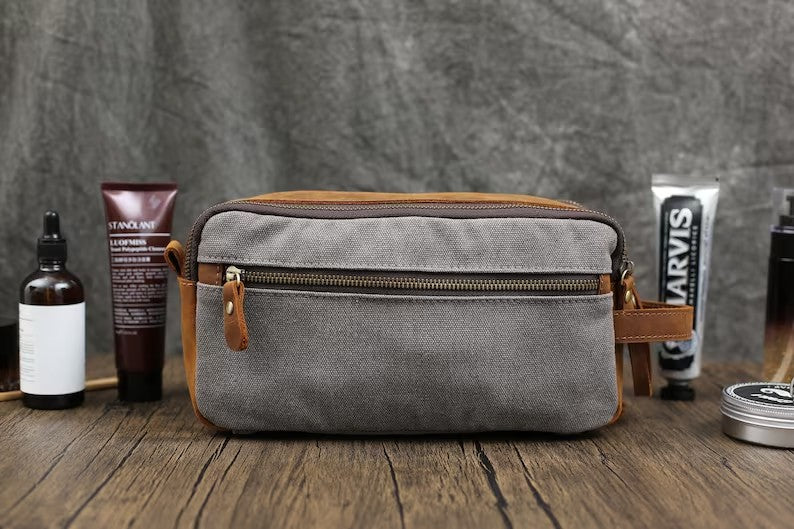 men's canvas travel toiletry bag Personalized Groomsmen Gift Canvas Toiletry Bag, Mens Dopp Kit Bag Green / No