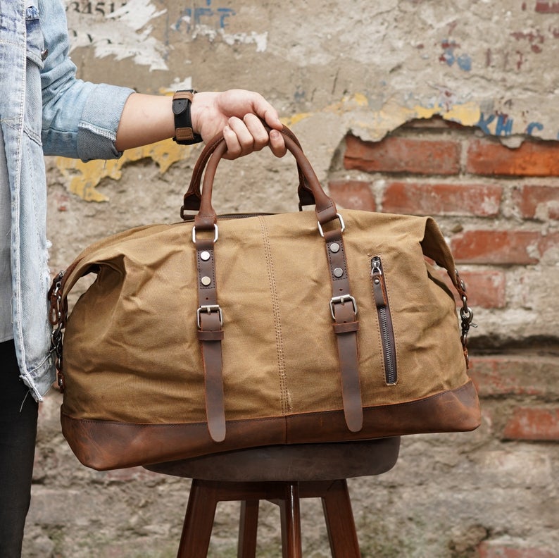 Waxed Canvas Large Tote, Oversized Weekender Bag