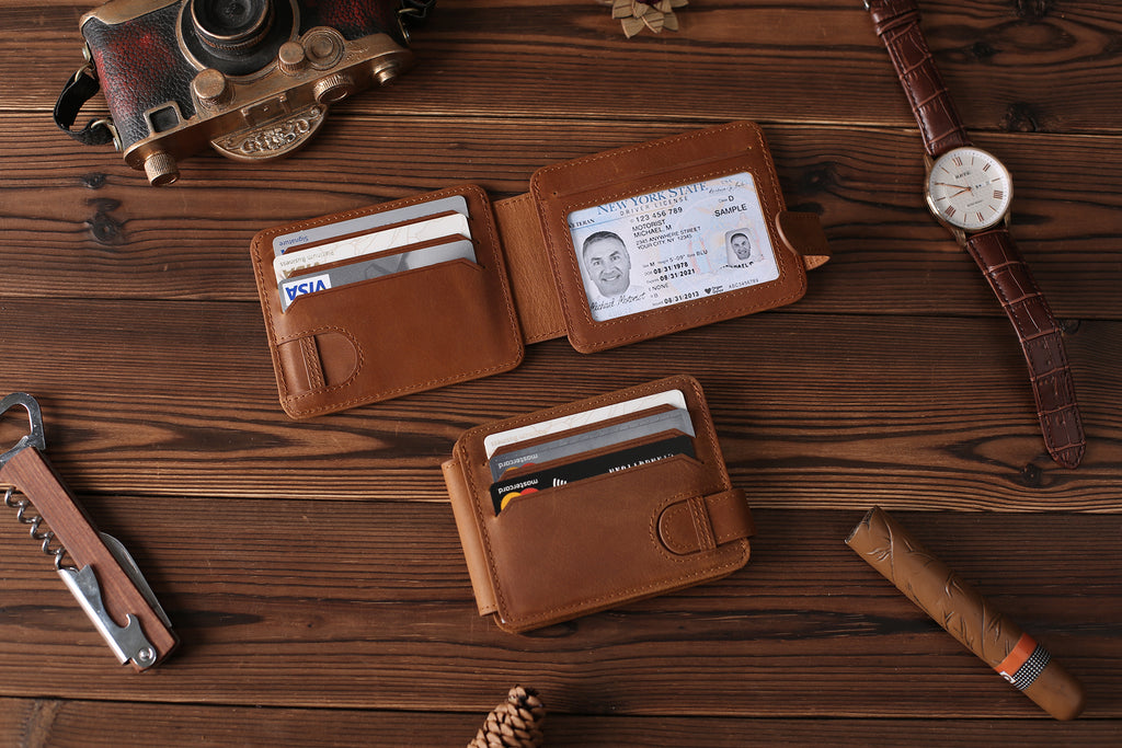 Personalized RFID Blocking Money Clip Wallet, Leather Money Clip Card Holder