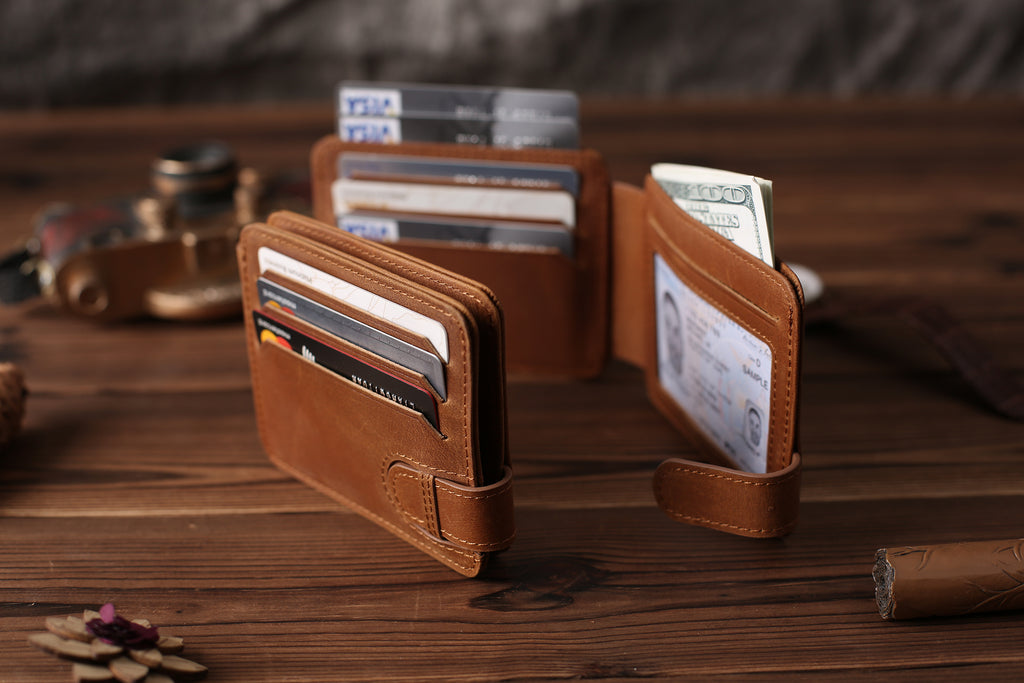 Personalized RFID Blocking Money Clip Wallet, Leather Money Clip Card Holder