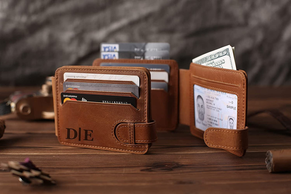 Personalized Leather Money Clip, Card Holder, RFID Blocking Money Clip Wallet