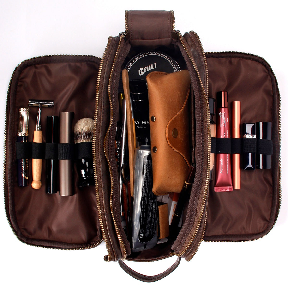 Groomsmen Gift Toiletry Bag for Men, Travel Shaving Dopp Kit Bag Brown / No