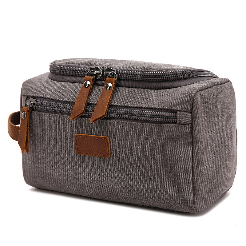 Waxed Canvas Toiletry Bag. Magnetic open. Zip inner pocket. Sectioned