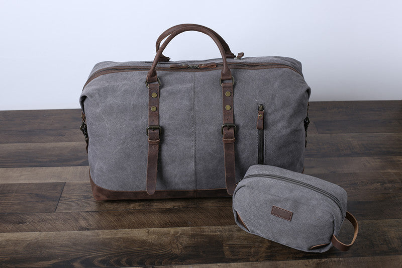 Groomsman Gift Duffle Bag Set, Personalized Canvas Travel Bag with Canvas Toiletry Bag