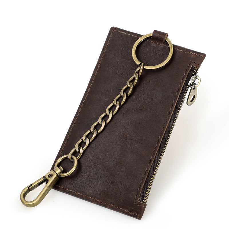 AirTag Trackable Full Grain Leather Wallet Card Holder Personalized Chain Card Holder