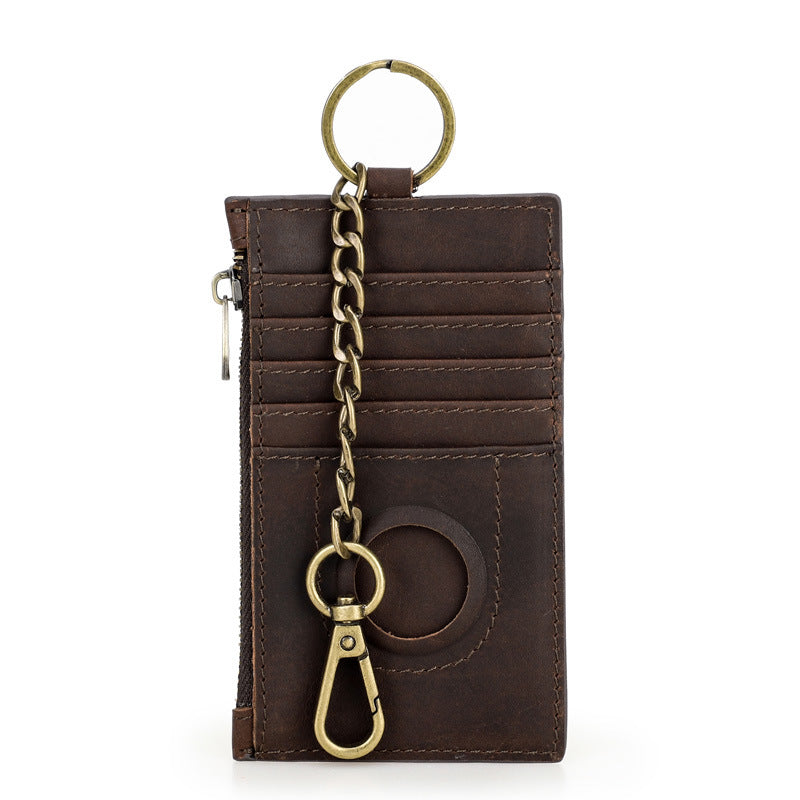 AirTag Trackable Full Grain Leather Wallet Card Holder Personalized Chain Card Holder